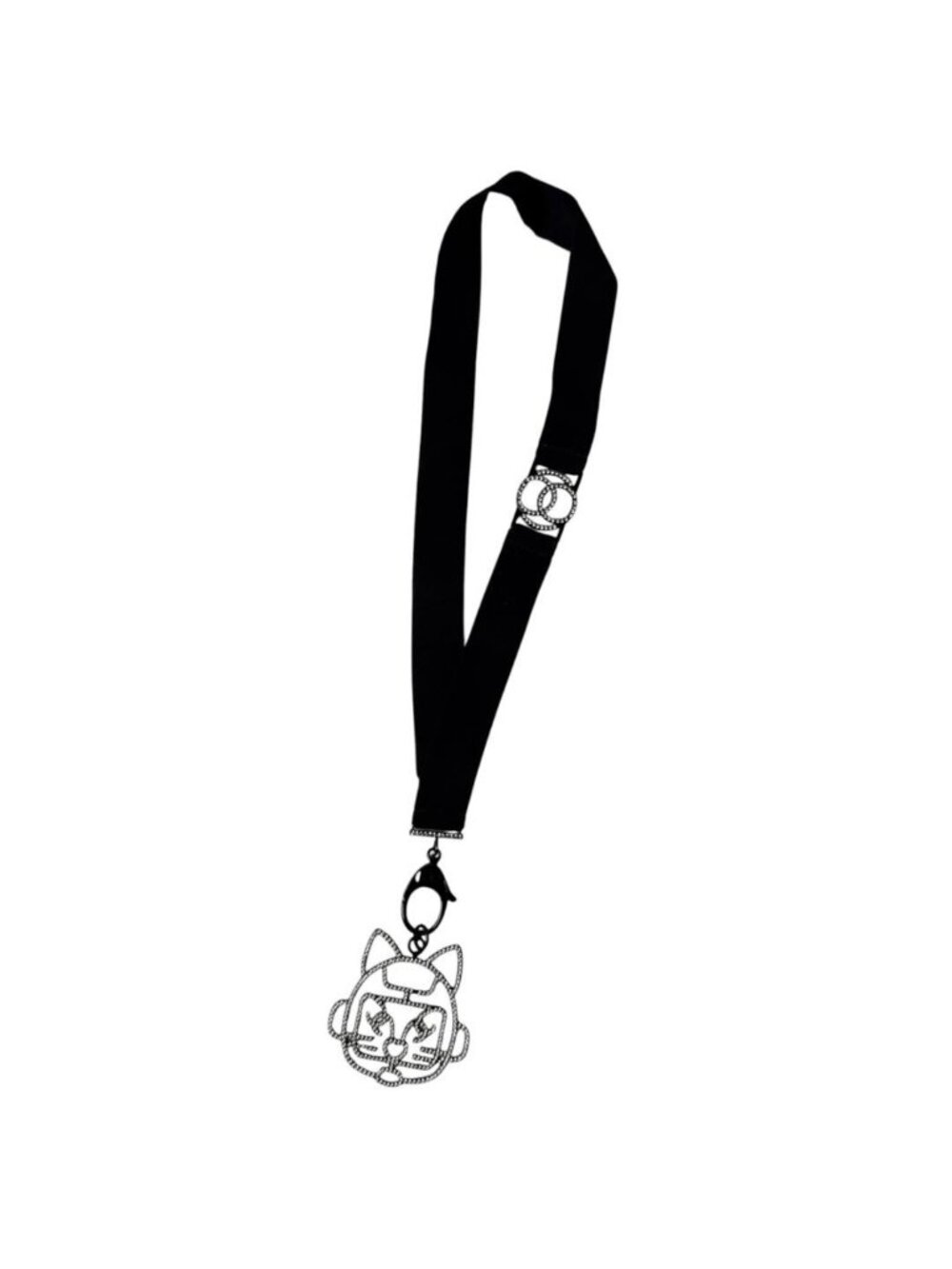 Chanel Robot Cat Necklace Rhinestone Black